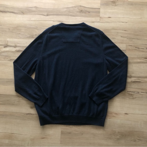 Calvin Klein Deep Blue 100% Merino Wool V-Neck Sweater - Picture 6 of 7